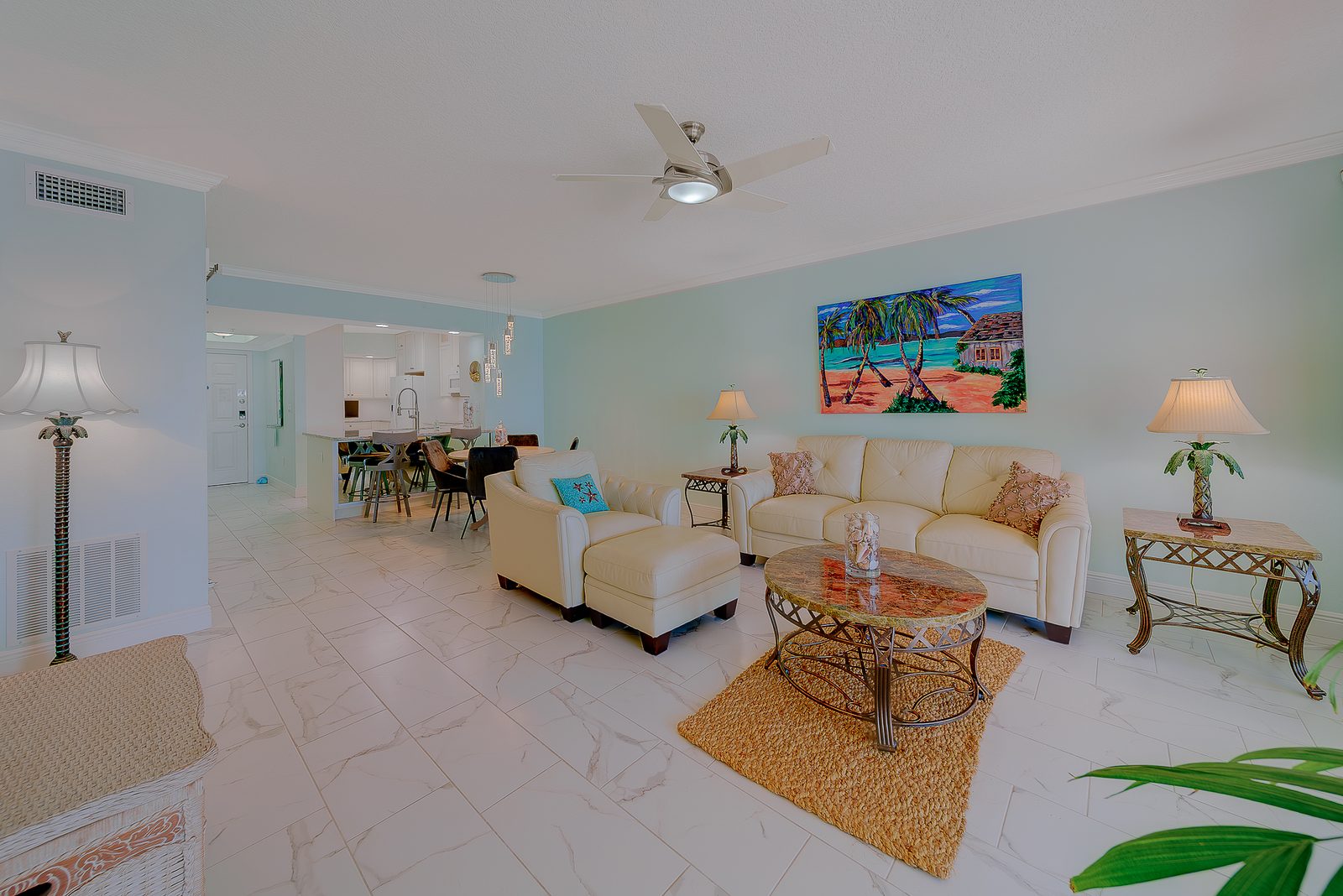Open-concept living room with Gulf view